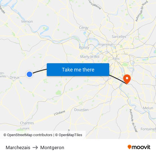Marchezais to Montgeron map