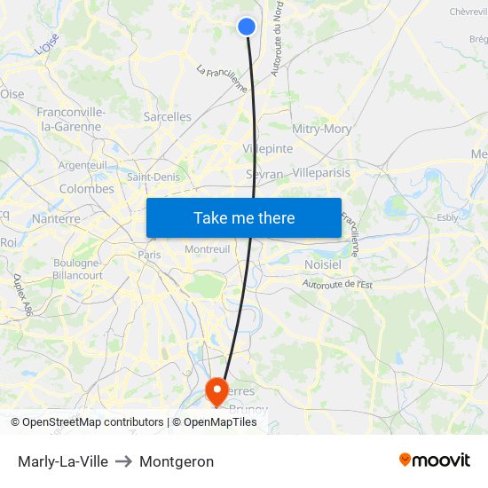 Marly-La-Ville to Montgeron map