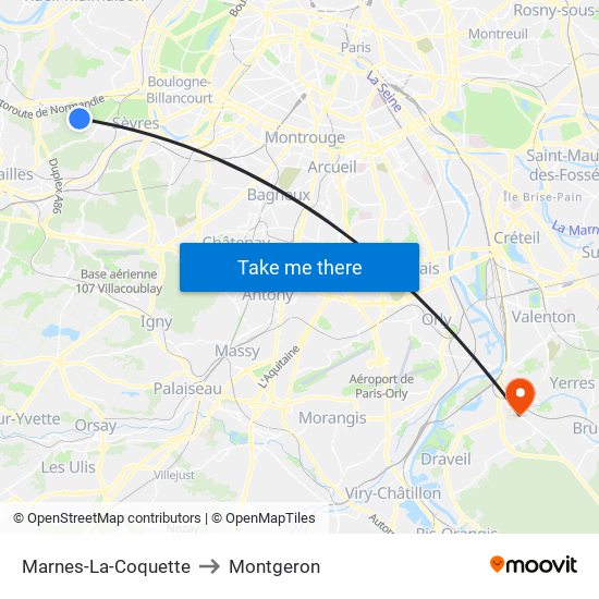 Marnes-La-Coquette to Montgeron map