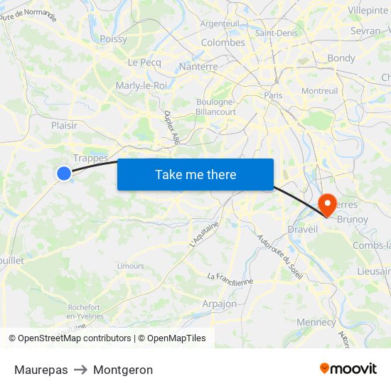 Maurepas to Montgeron map