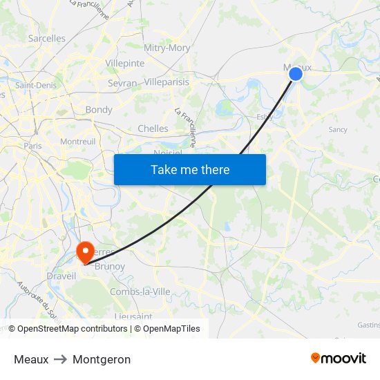 Meaux to Montgeron map