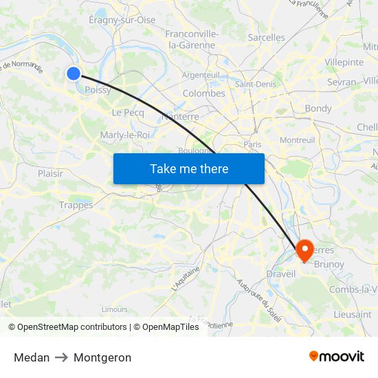Medan to Montgeron map