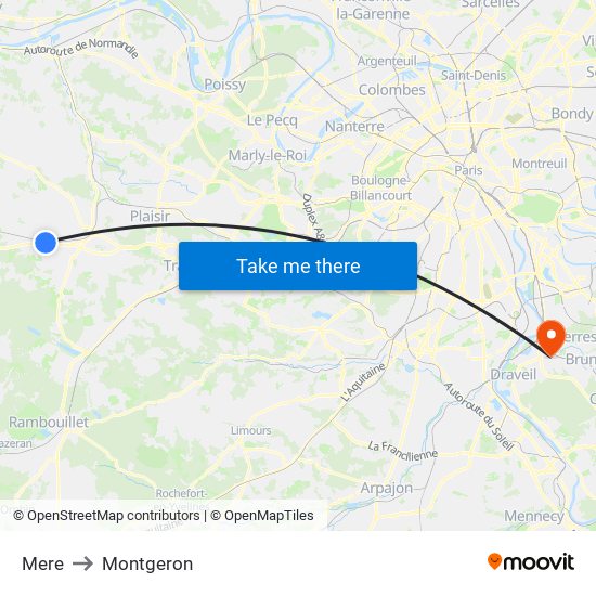 Mere to Montgeron map