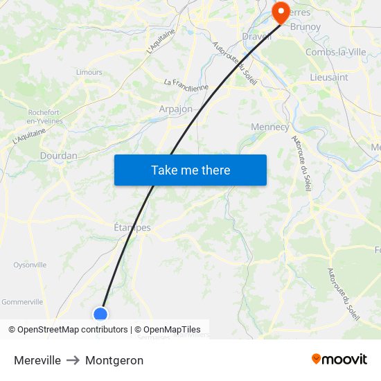 Mereville to Montgeron map