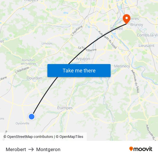 Merobert to Montgeron map