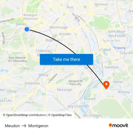 Meudon to Montgeron map
