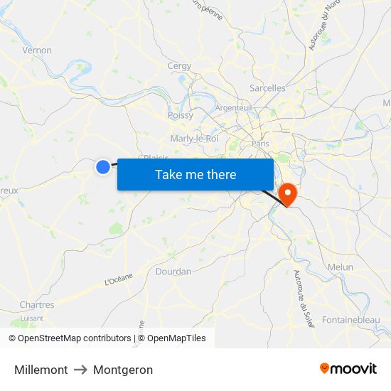 Millemont to Montgeron map