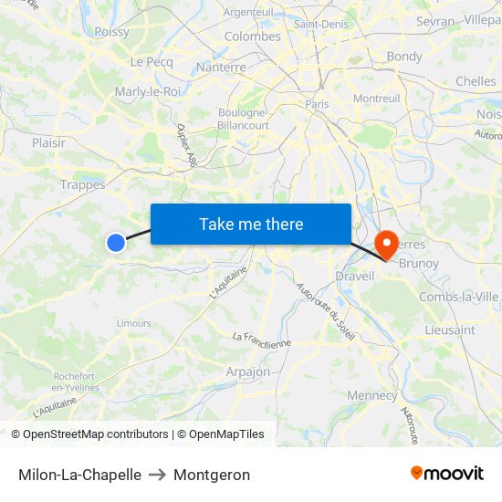 Milon-La-Chapelle to Montgeron map