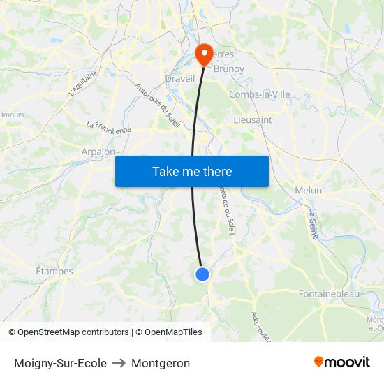 Moigny-Sur-Ecole to Montgeron map