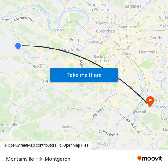 Montainville to Montgeron map