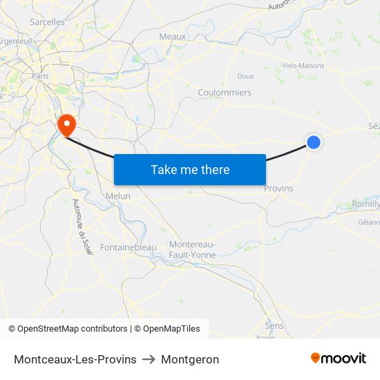 Montceaux-Les-Provins to Montgeron map