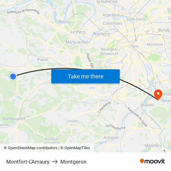 Montfort-L'Amaury to Montgeron map