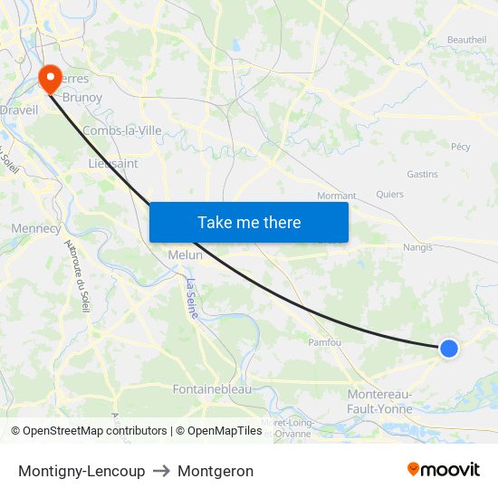Montigny-Lencoup to Montgeron map