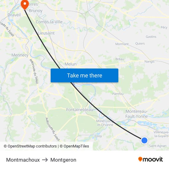 Montmachoux to Montgeron map