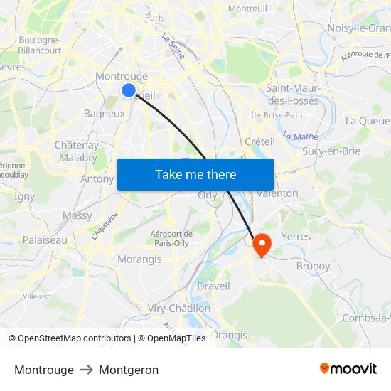 Montrouge to Montgeron map