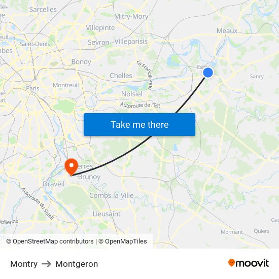 Montry to Montgeron map