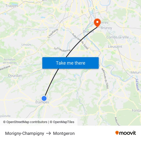 Morigny-Champigny to Montgeron map