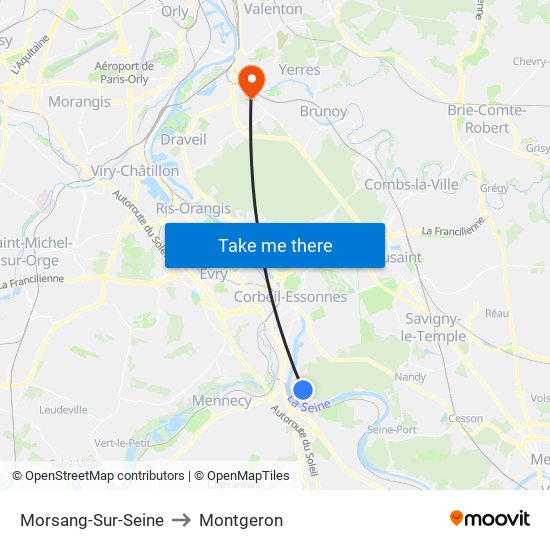 Morsang-Sur-Seine to Montgeron map