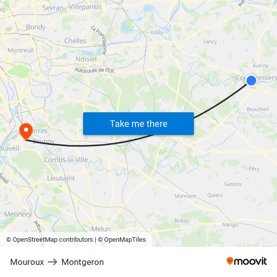 Mouroux to Montgeron map
