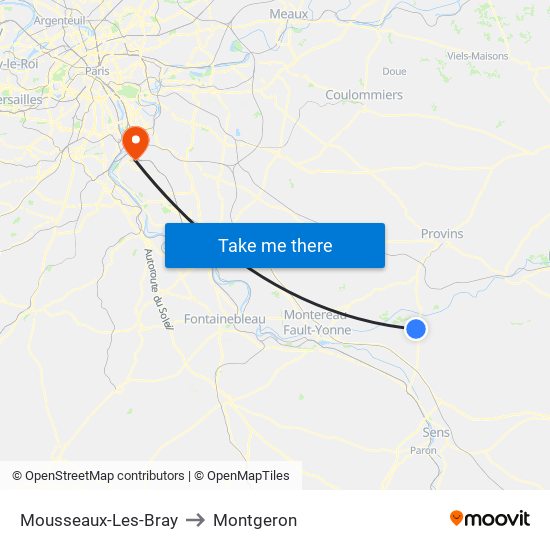 Mousseaux-Les-Bray to Montgeron map