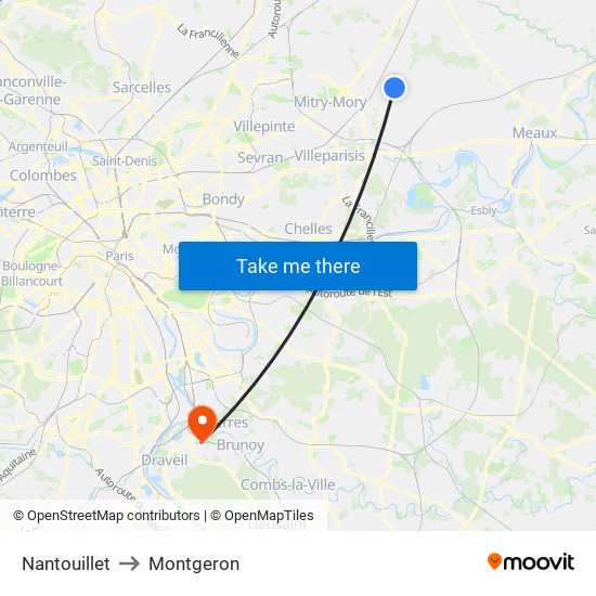 Nantouillet to Montgeron map