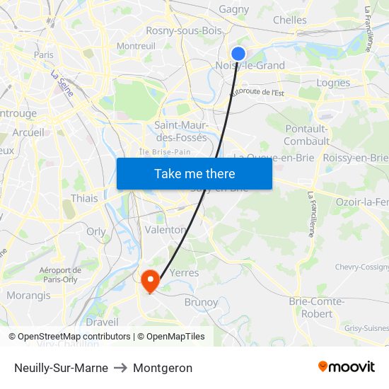 Neuilly-Sur-Marne to Montgeron map