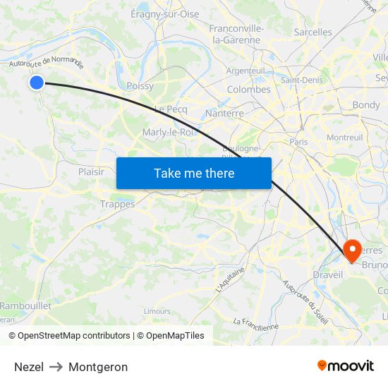 Nezel to Montgeron map