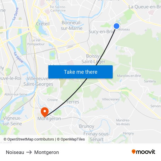 Noiseau to Montgeron map