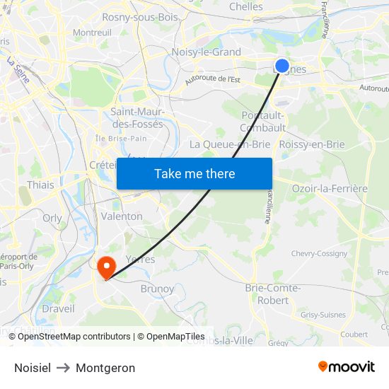 Noisiel to Montgeron map