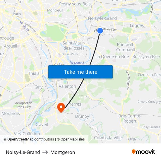 Noisy-Le-Grand to Montgeron map