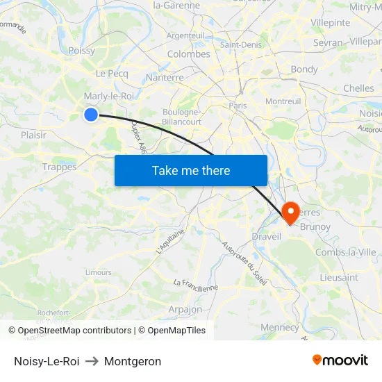 Noisy-Le-Roi to Montgeron map