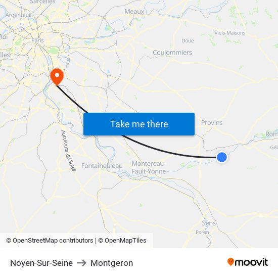 Noyen-Sur-Seine to Montgeron map