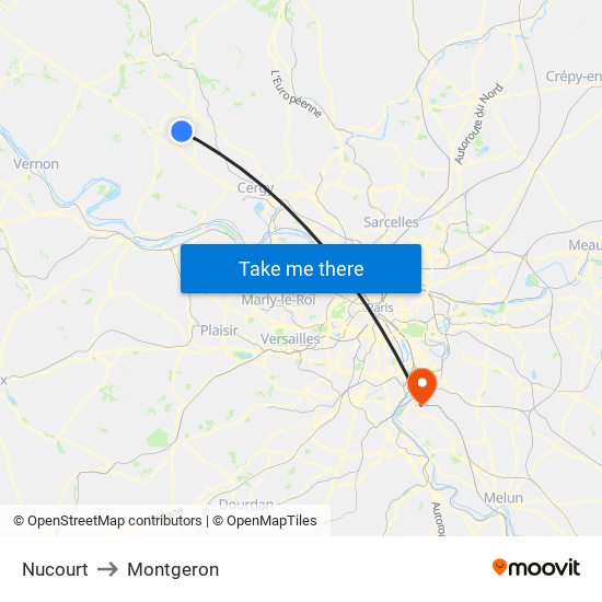 Nucourt to Montgeron map