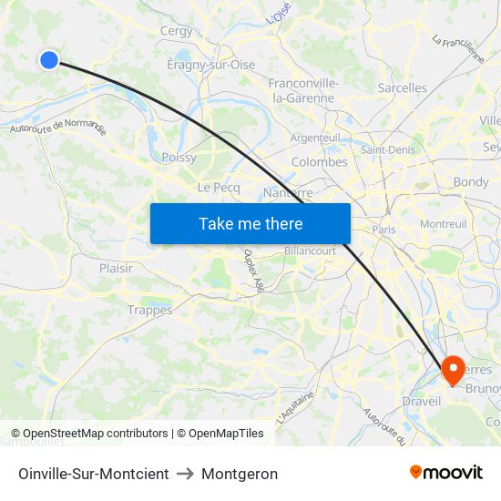 Oinville-Sur-Montcient to Montgeron map