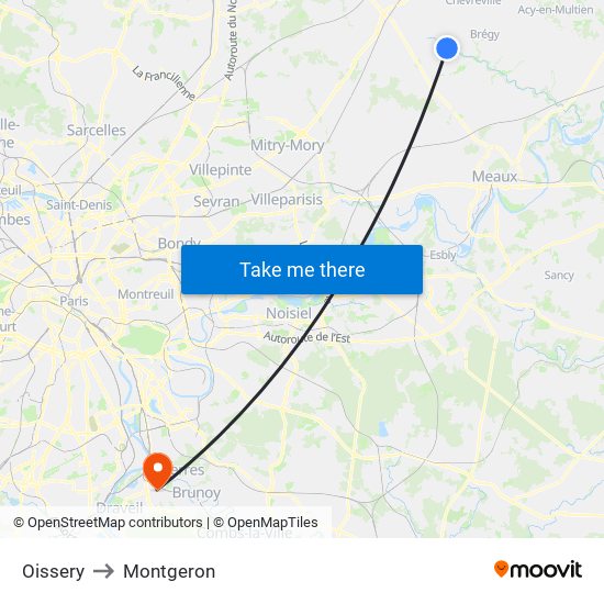 Oissery to Montgeron map
