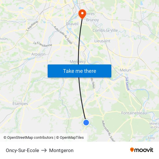 Oncy-Sur-Ecole to Montgeron map