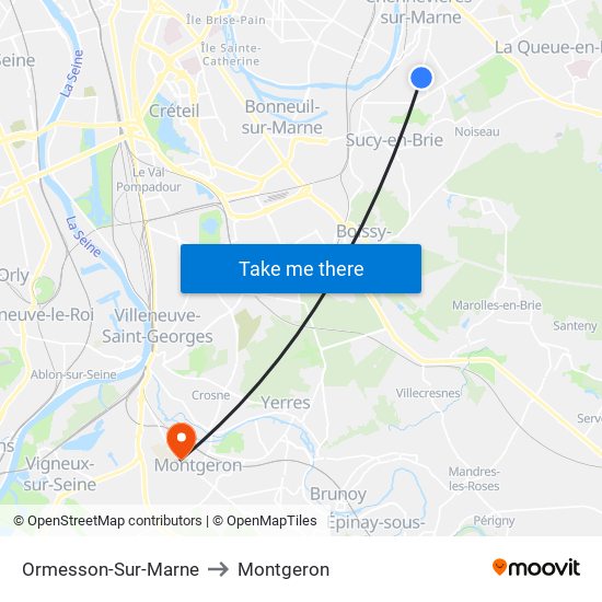 Ormesson-Sur-Marne to Montgeron map