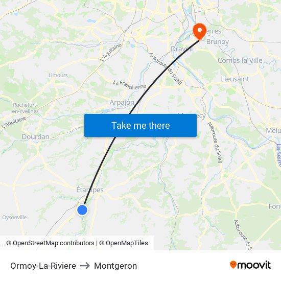 Ormoy-La-Riviere to Montgeron map