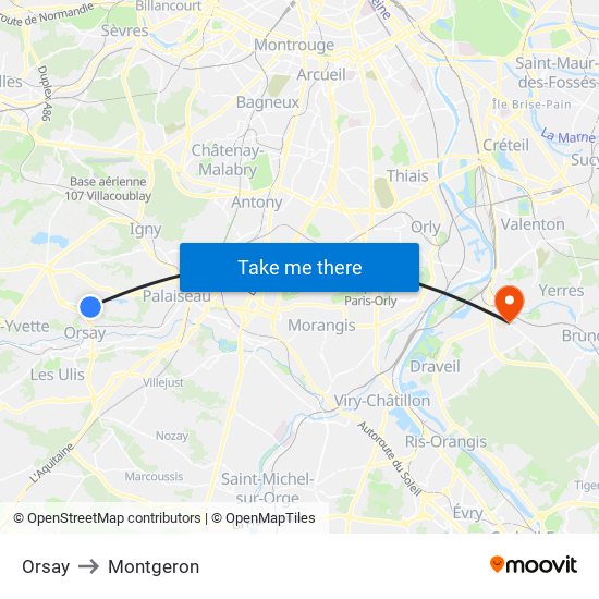 Orsay to Montgeron map