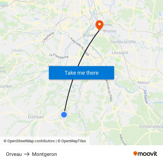 Orveau to Montgeron map