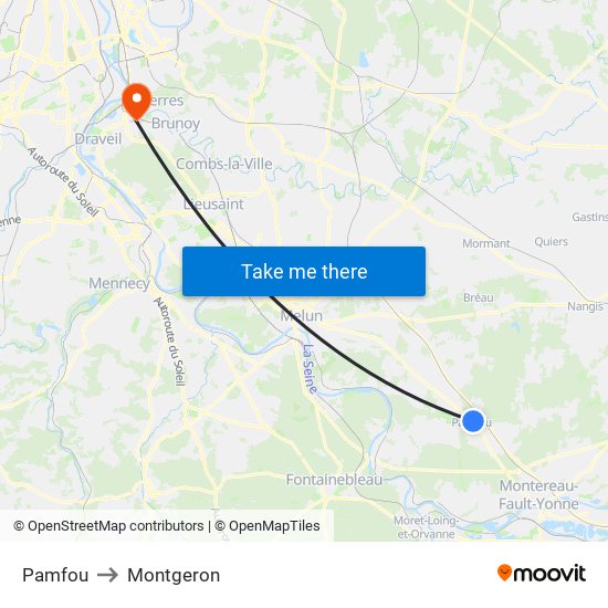 Pamfou to Montgeron map