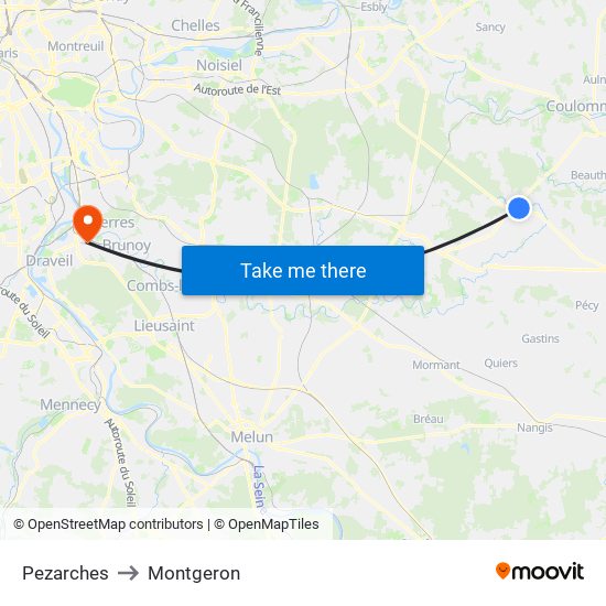 Pezarches to Montgeron map