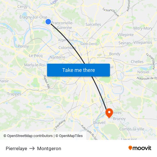 Pierrelaye to Montgeron map