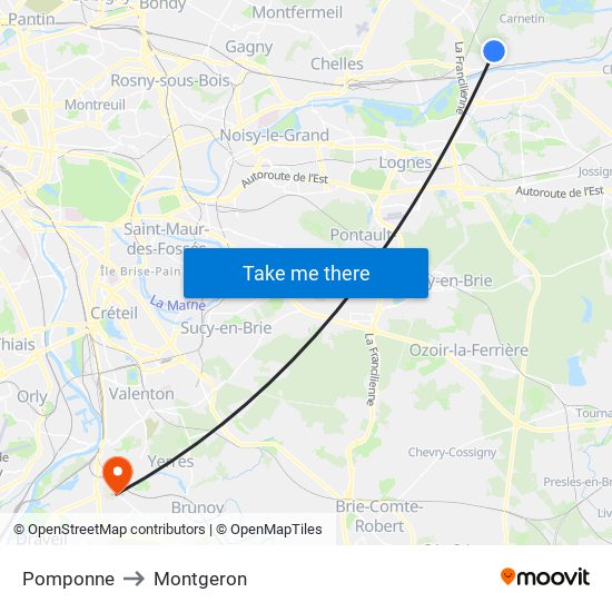 Pomponne to Montgeron map