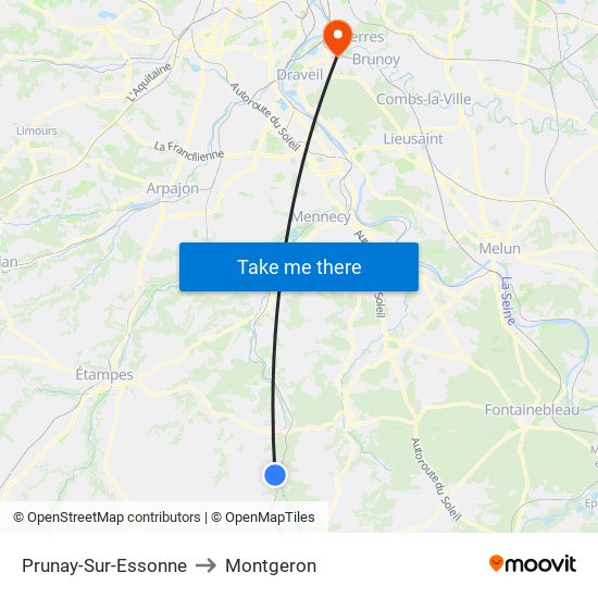 Prunay-Sur-Essonne to Montgeron map