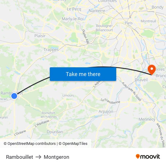 Rambouillet to Montgeron map