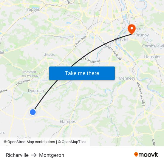 Richarville to Montgeron map