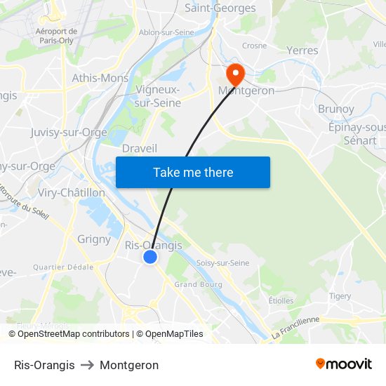 Ris-Orangis to Montgeron map