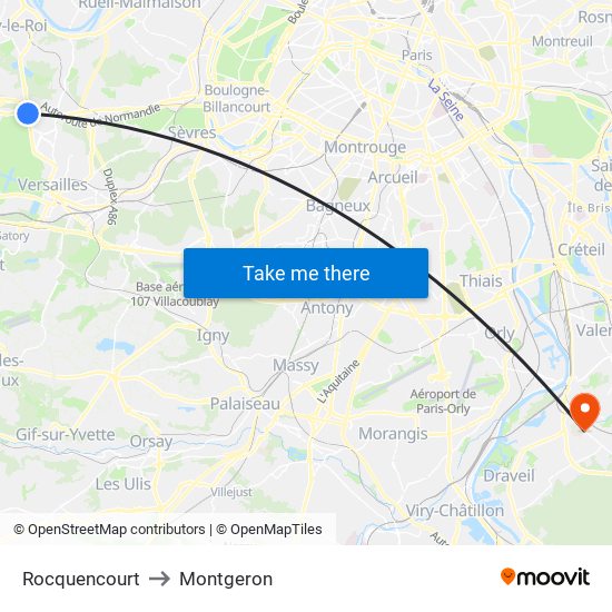 Rocquencourt to Montgeron map