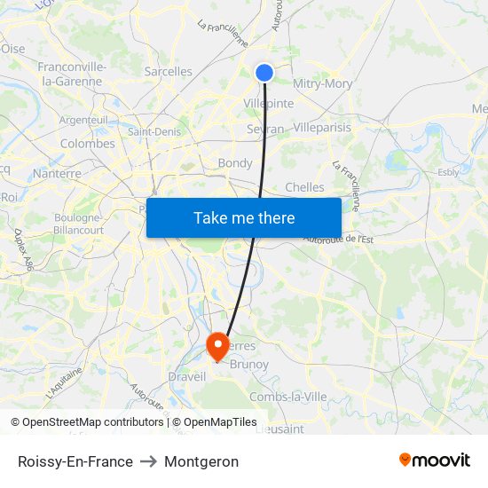 Roissy-En-France to Montgeron map